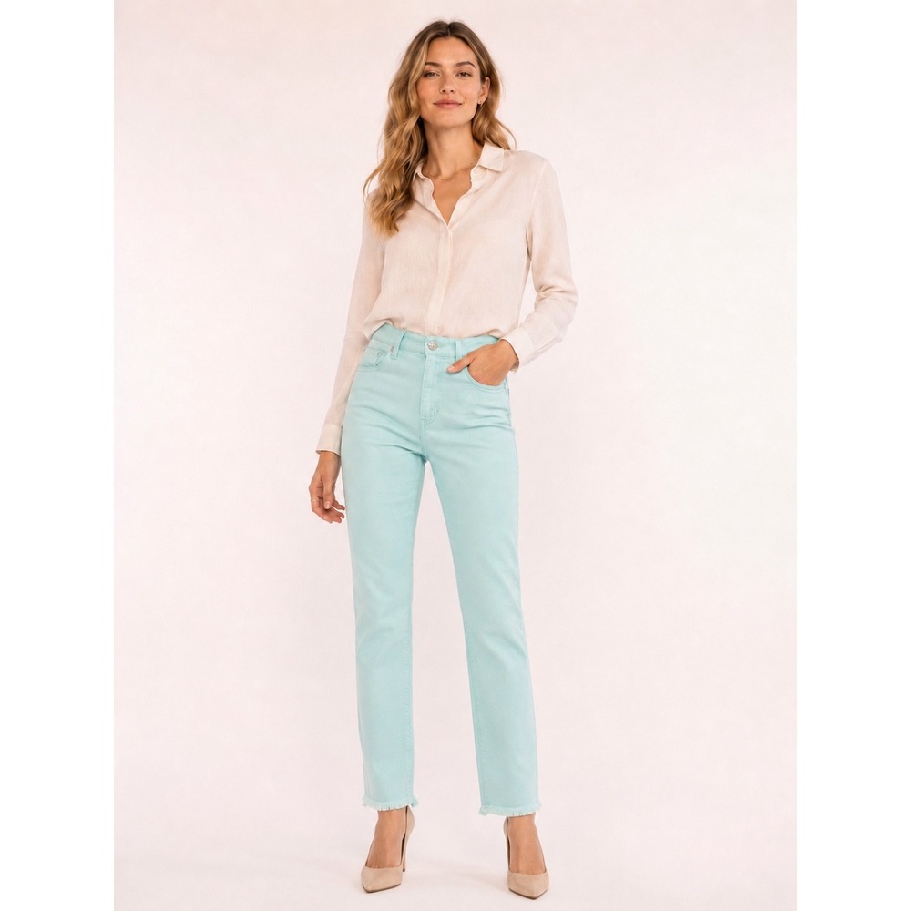 Lilly Pulitzer Women Mint Aqua Raw Hem Straight Leg Jeans Size 2 Stretch Denim